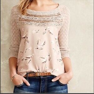 Anthropologie One September Long Sleeve Feather Knit Top medium